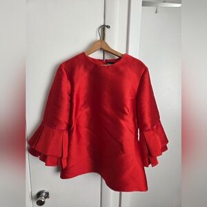 Brandon Maxwell Red Silk Ruffle Volume Avant Garde Party Blouse Size 10